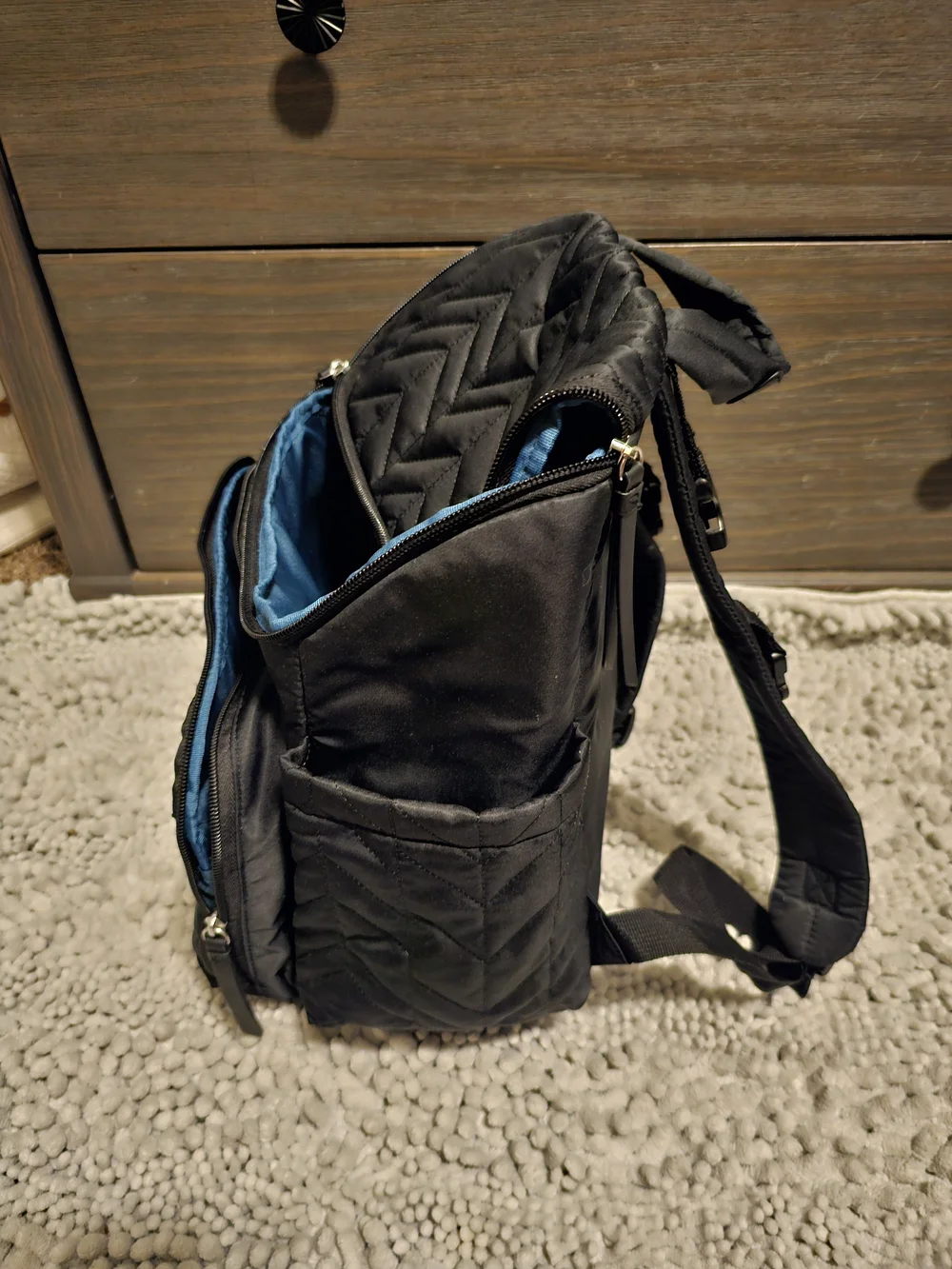 Skip Hop Black Quilted Baby Bag Backpack with Blue Interior